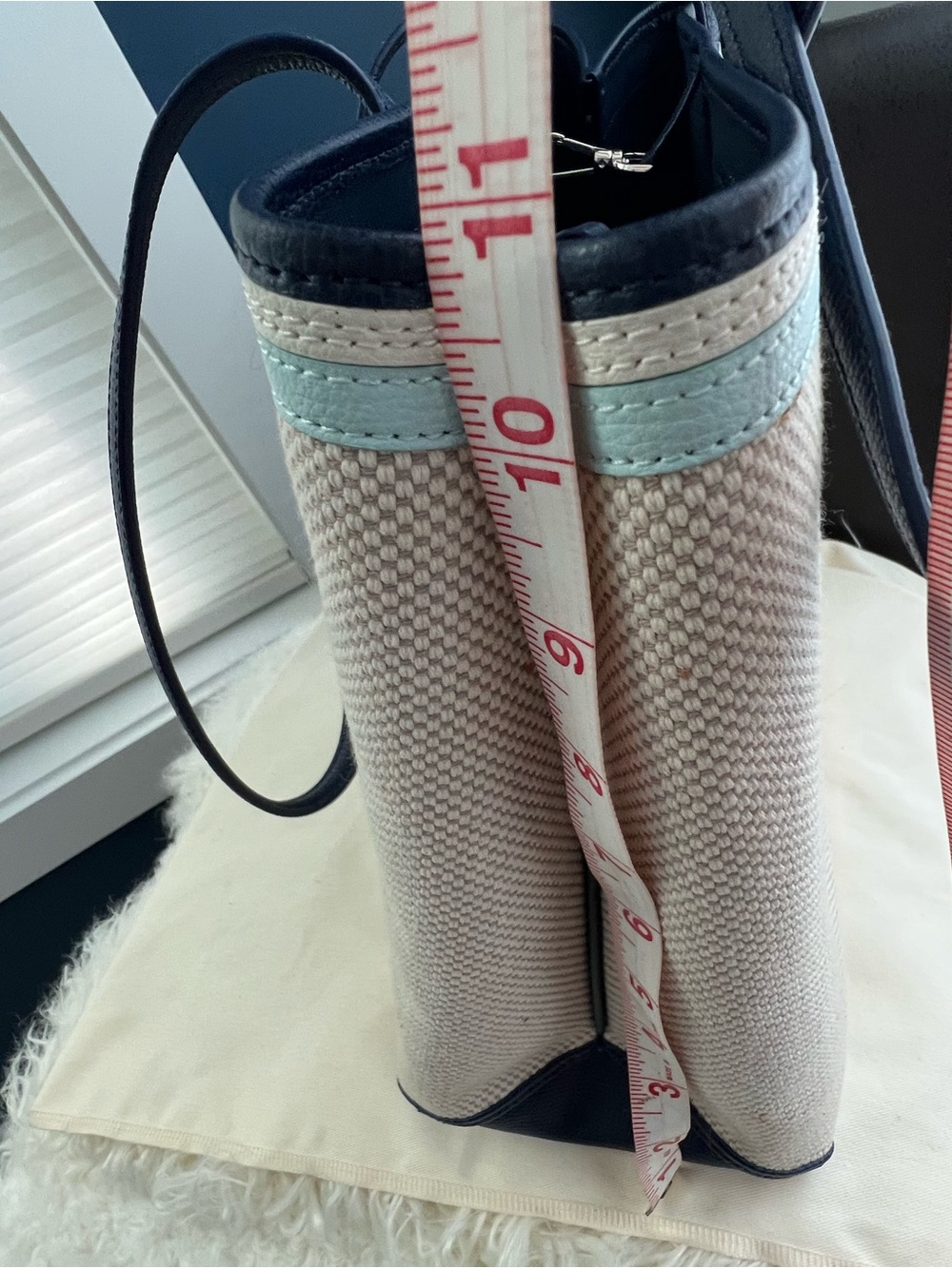 kate spade Cream Canvas Tote with Navy Handles and Aqua Trim - Picture 11 of 13